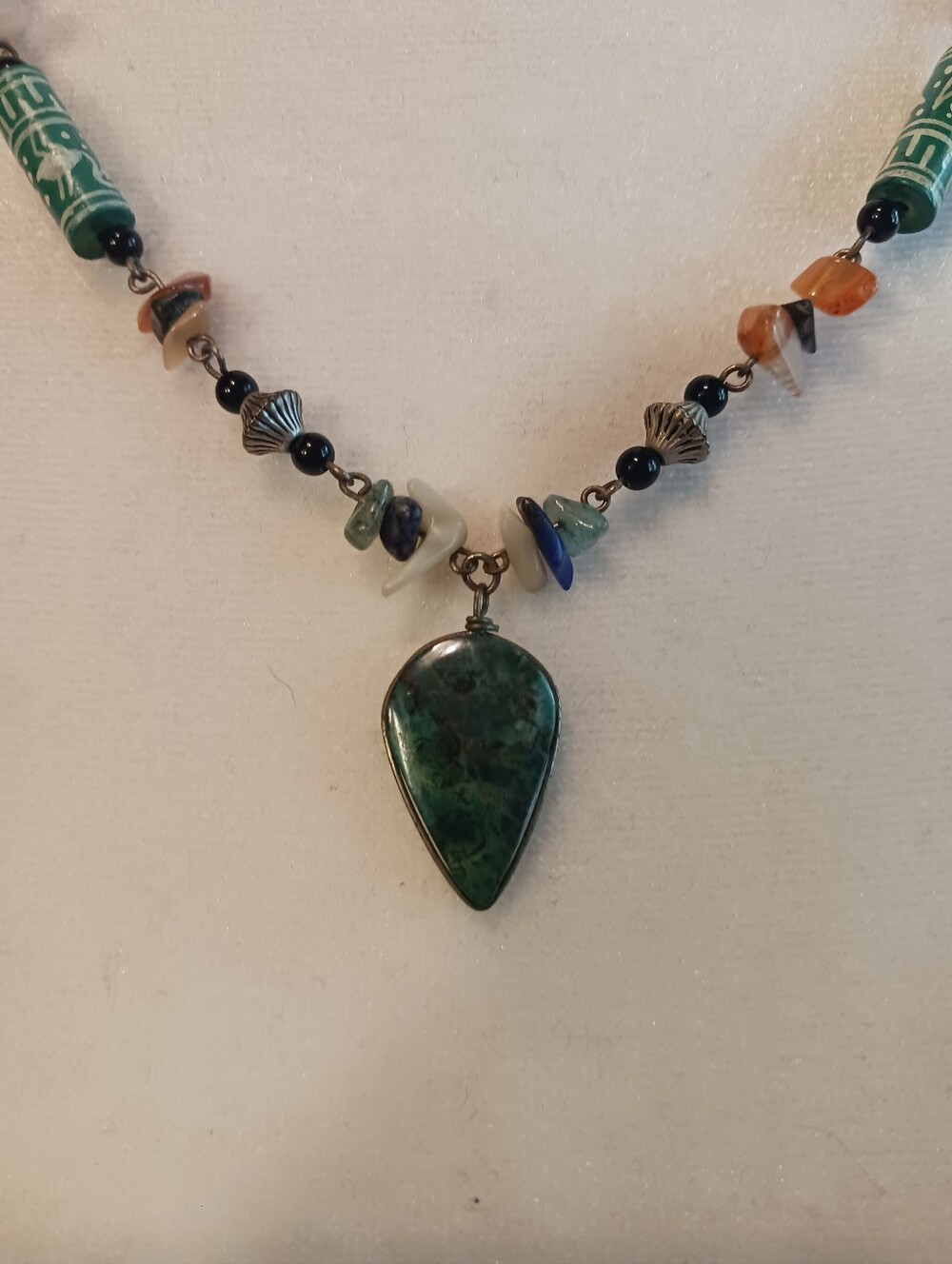 Vintage Ethnic Style Necklace Leather And Stone Boho Indie Tribal Earthy
